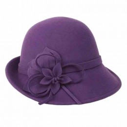 fashion chic women purple lady luxury felt fedora women's formal hats cloche stylish hat with flower