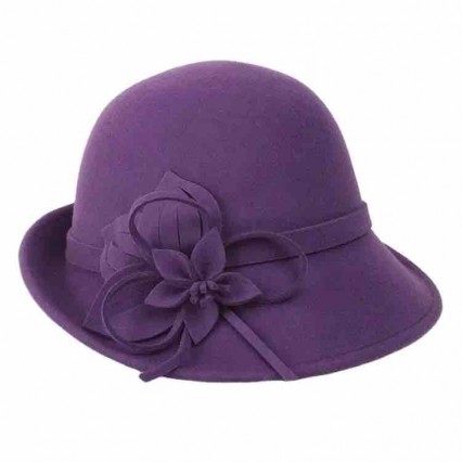 fashion chic women purple lady luxury felt fedora women's formal hats cloche stylish hat with flower