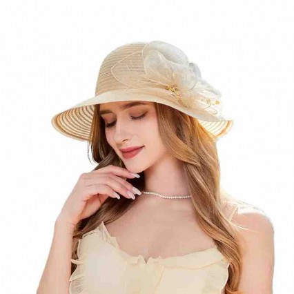 ladies Church hat Kentucky Derby Dress Cloche sun Hat Fascinator Floral Tea Party Wedding organza women's formal hats