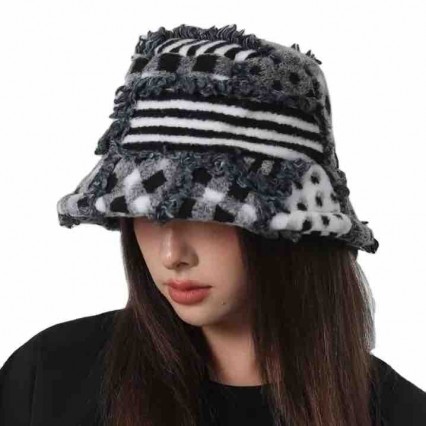 ready to ship wholesale Women grid bucket hat Fisherman Hats Warm Windproof Cap distressed winter hat