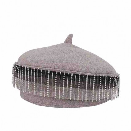 new fashion elegant women's ladies wool rhinestone tassel beret Fascinators hat