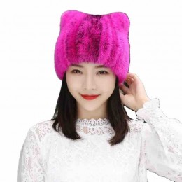 ready to ship 9 colors Woman Winter Real Mink Fur Beanie Hat animal ears warm winter hats for women luxury