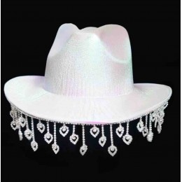 Rhinestone heart tassel Bride Cowgirl Hat Bling Diamond glitter Fringe cowboy Hat Bride to be Bachelorette Parties Engagement Pa