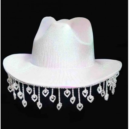 Rhinestone heart tassel Bride Cowgirl Hat Bling Diamond glitter Fringe cowboy Hat Bride to be Bachelorette Parties Engagement Pa