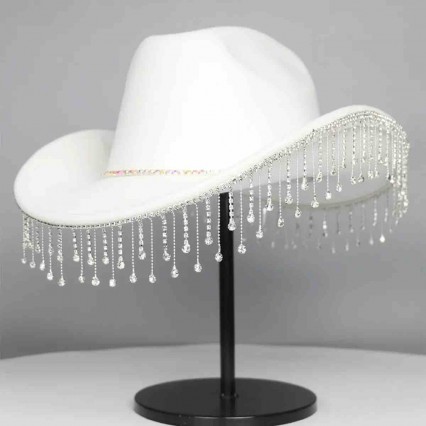 Rhinestone tassel Bride Cowgirl Hat Bling Diamond glitter Fringe cowboy Hat Bride to be Bachelorette Parties Engagement Party