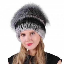 wholesale Womans mink Fur Hat Women Real mink Fur Hat Warm Winter Fashion Skull Beanie Knit Hats with detachable fur flowers