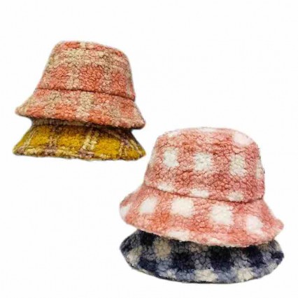 new trendy fashion Girls women winter grid lamb hair Bucket Hats thickness Warm Cloche Fur Fisherman ladies dress hats wholesale