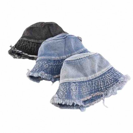 Women cotton washed distressed denim bucket hat Fishing Bucket Hat Travel Outdoor bucket hats wholesale