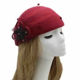 British Style Pillbox Hat Women Church Derby Wedding Winter Vintage Fascinator Beret 100% Wool Felt Hat with Veil