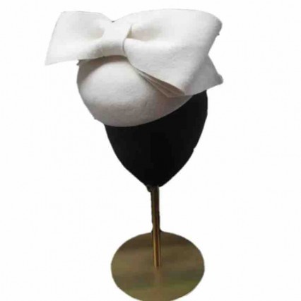 Vintage Womens Dress Fascinator Wool felt Pillbox Hat Formal small white church hats Wedding dress beret Hat with bowknot