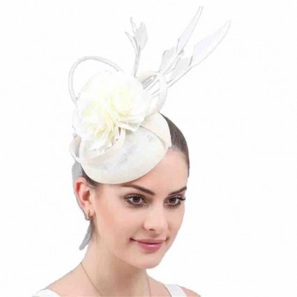 women ladies Sinamay wholesale fascinator small white church hats Kentucky Derby Hat feather floral Wedding pillbox hat