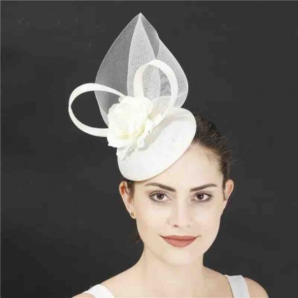 women lady elegant white sinamay pillbox Party dinner Fascinators Hat Kentucky Derby Hat hairclip Cocktail hat with mesh flower