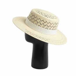 2024 fashion dress hats UPF50 summer wide brim paper straw boater beach hats for women summer straw female flat topped straw hat