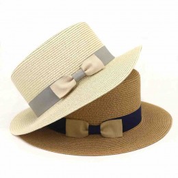 2024 fashion Womens dress hats UPF50 summer beach sun Hats wide brim paper straw boater panama fedora flat topped straw hat