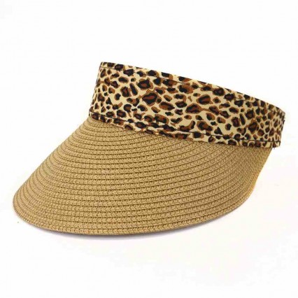 2024 new summer hat for women wide brim UV protection Sun beach Visor hat Tourism sun blocking hats with leopard trim