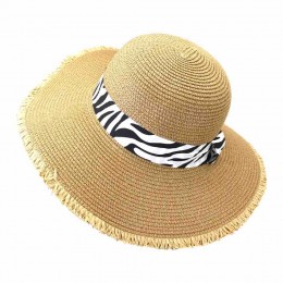 2024 new UPF50 beach floppy hats for women summer straw female paper straw wide brim womens dress hats with zebra ribbon