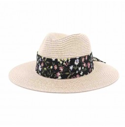 10 colors new floral ribbon outdoor travel UV protection jazz paper straw panama hat beach hats for women summer straw female