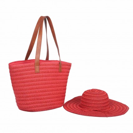 fashion chic red and blue UPF 50+Sun Protection Hat Beach Tote Bag Sun cloche floppy Hat purse and hat sets women