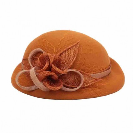 fashion chic woman winter hats lady luxury felt fedora women bowler hat stylish blaze orange hat with floral accent