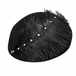 fashion elegant women ladies black wool felt pillbox hats dress hats Church Derby dress beret Fascinators with Ostrich & diamond