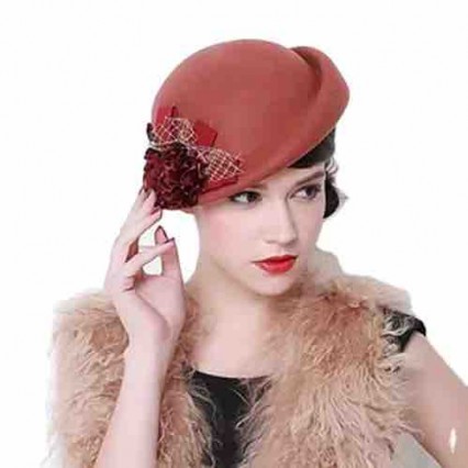 fashion womens luxury hats ladies wool felt pillbox french beret hat artist painter dress hat with floral accent