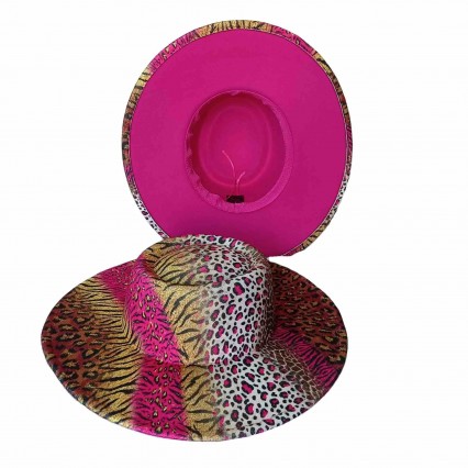 ready to ship fashion leopard pattern Pork Pie jazz Hat Flat Top boater hats Wide Brim Porkpie Fedora felt hats women