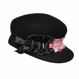 ready to ship fashion Women lady girls black newsboy hat Wool Felt beret womens dress hats Octagonal hat with bowknot