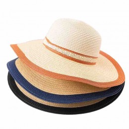 Womens UPF50 summer beach sun Hats with Accessories fashion paper straw stripe wide brim womens dress hats