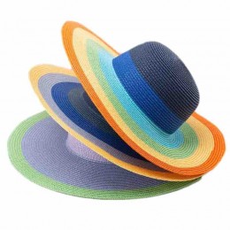 Womens UPF50 summer beach sun Hats with Accessories fashion paper straw stripe wide brim womens dress hats