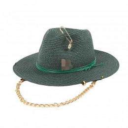 2024 new fashion Womens UPF50 summer beach sun Hats with pin and chain Accessories wide brim paper straw hat