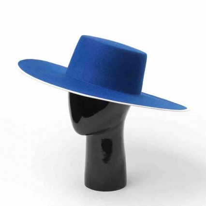 big brim wide trimmed wool felt blue fedora hat fashion hat for men and women