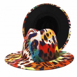 fashion men women unisex colorful leopard pattern felt gentleman hat Wide Brim Felt trilby Jazz Fedora hat panama hat