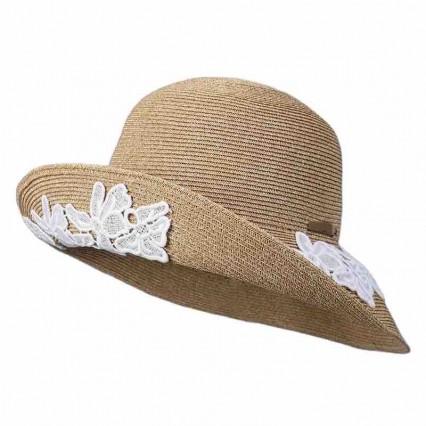 Womens UPF50 foldable summer beach sun Hats with lace flrowers Accessories fashion womens straw hat roll up sun wide brim