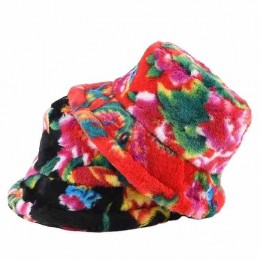 2 colors Women Winter faux fur chinese north west floral Hats fisherman fuzzy bucket hat