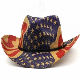 fashion chic women men american flag paper Straw cattleman cowboy hat beach UPF 50+UV protection sun hat cowgirl hat