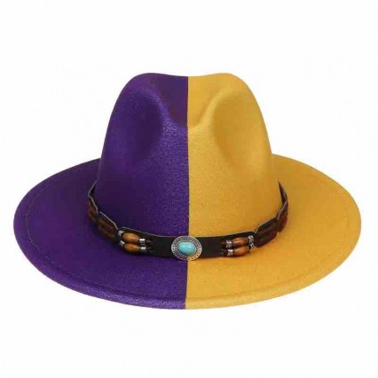 new ethic fashion chic men womens half half two tone color stitched fedora hats gentleman panama trilby jazz hat