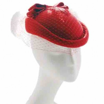 new fashion chic British style women ladies red wool felt pillbox hat french beret hat tea party dress hat with mesh veil