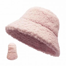 packable Fuzzy Bucket Hat Winter Plush Faux Fur pink herpa plush fluffy furry wide brim bucket hats for women