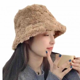 Winter artificial floral Wool Fluffy Plush Bucket Hat Thick fuzzy bucket hat Cap for Skiing Cycling Camping Hiking