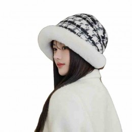 Winter artificial fur grid Wool Fluffy Plush Bucket Hat Thick fuzzy bucket hat Cap for Skiing Cycling Camping Hiking