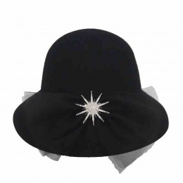 fashion chic woman lady luxury wool cloche Hat felt hats women bowknot bowler stylish hats