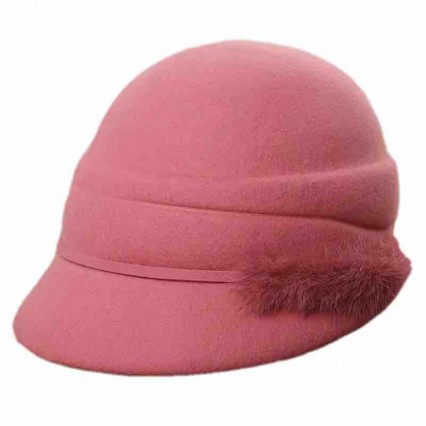 Fashion chic women ladies girls elegant pink Wool Felt derby bowler church dress Hats cloche beret hat with mink fur