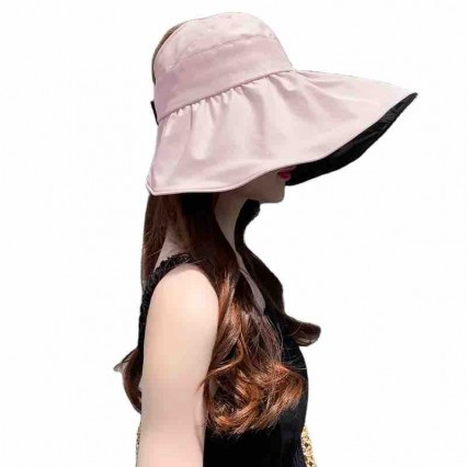 fashion chic women lady packable cotton wide brim Bucket Hats ponytail sun visor hat UPF 50+UV protection Travel beach sun hat