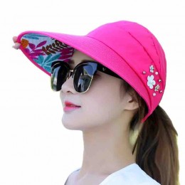 fashion chic women lady packable cotton wide brim Bucket Hats ponytail sun visor hat UPF 50+UV protection Travel beach sun hat