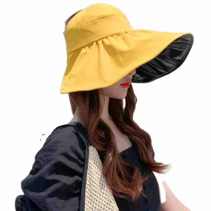 fashion chic women lady packable cotton wide brim Bucket Hats ponytail sun visor hat UPF 50+UV sun protecting hats