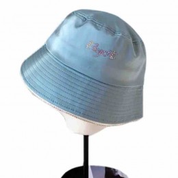 fashion chic Women lady packable sky blue satin diamond letters trim dress Bucket Hats Travel sun hat