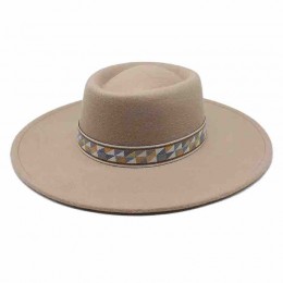 fashion Pork Pie men women unisex Flat Top boater hat 9.5cm Wide Brim Porkpie jazz Fedora Hat with ethnic band