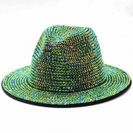 fashion trendy women shiny felt performance rhinestone fedora hats borsalino panama hat trilby jazz hat