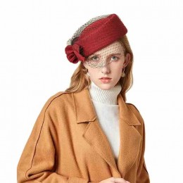 fashion trendy womens luxury hats wool felt mesh veil pillbox hat Women Church Derby Wedding beret Vintage Fascinators