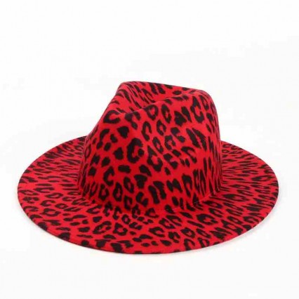 new fashion leopard pattern felt trilby red fedora hats women Wide Brim felt Panama travel hats